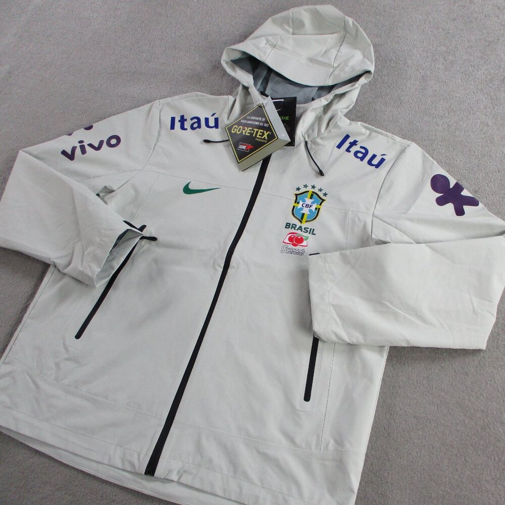 Brasil National Jacket Mens 2XL XXL Gray Goretex Soccer Windbreaker Hooded - Picture 1 of 11